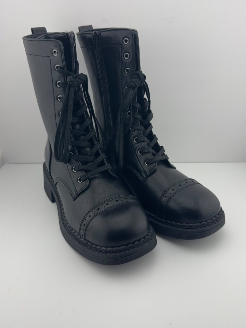 Wild Fable Helga Women's Mid-Calf Black Combat Boots, Memory Foam Insole, Size 8